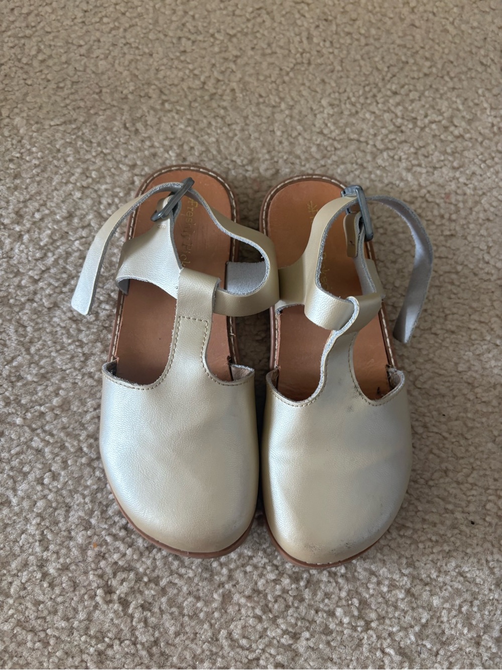 Freshly Picked Metallic Cream T-Strap Closed-Toe Sandals